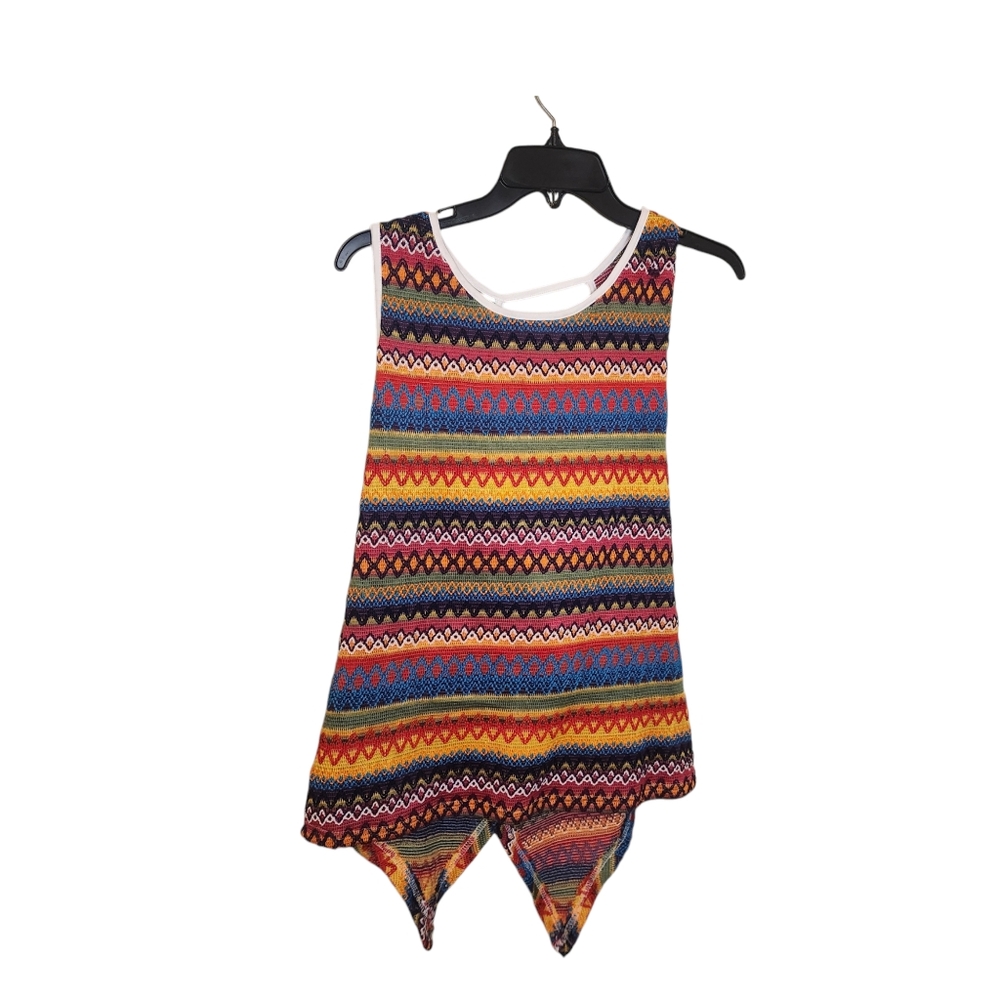 Crochet mult top. Sleeveless and the back crosses so the back is partially out.